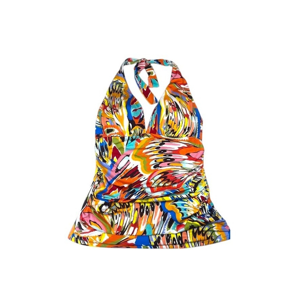 Bleu Rod Beattie Halter Tankini Top 6 Ruched Tummy Control Colorful Resort Swim